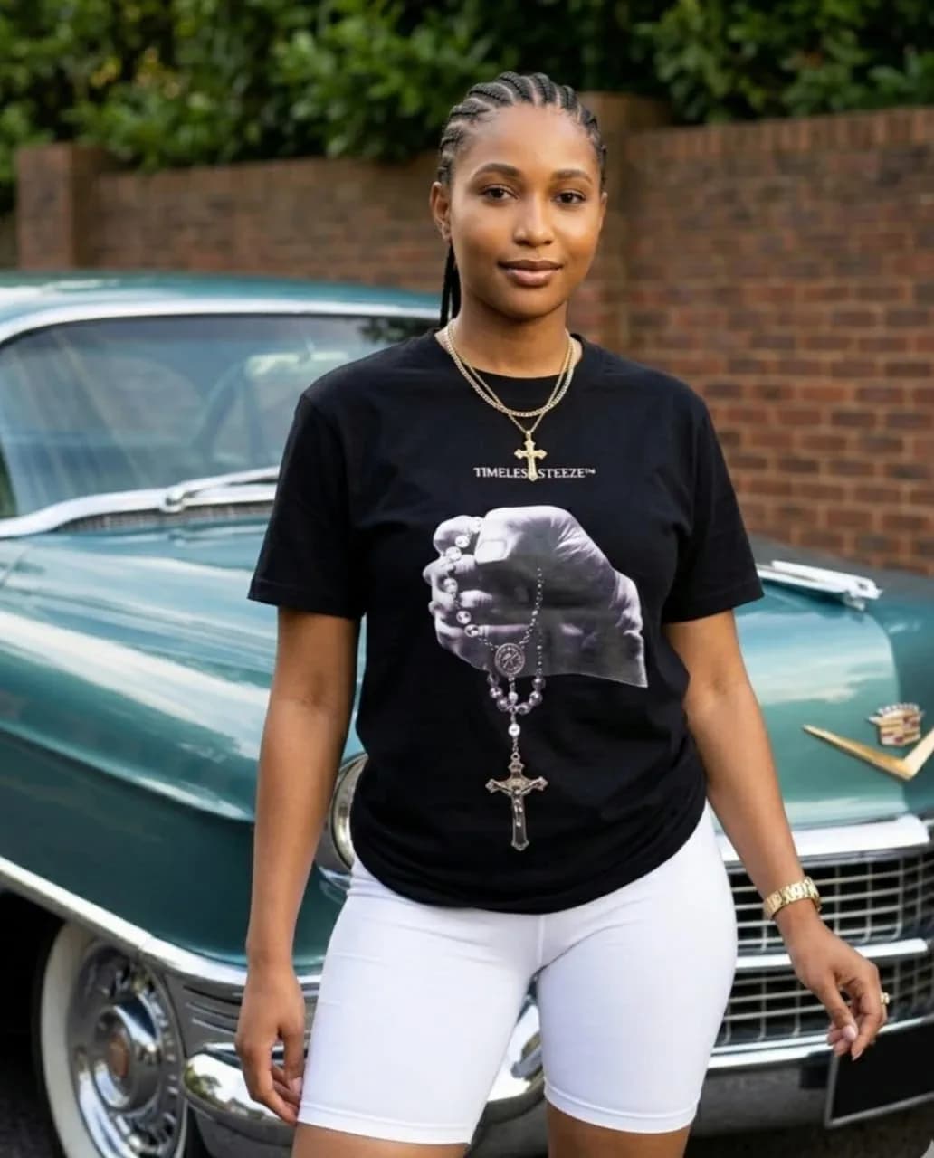 Timeless Steeze Rosary Hand Graphic Black T-Shirt