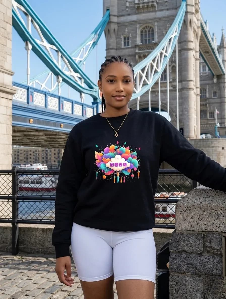 Diva Dreams Cloud Print Black Sweatshirt