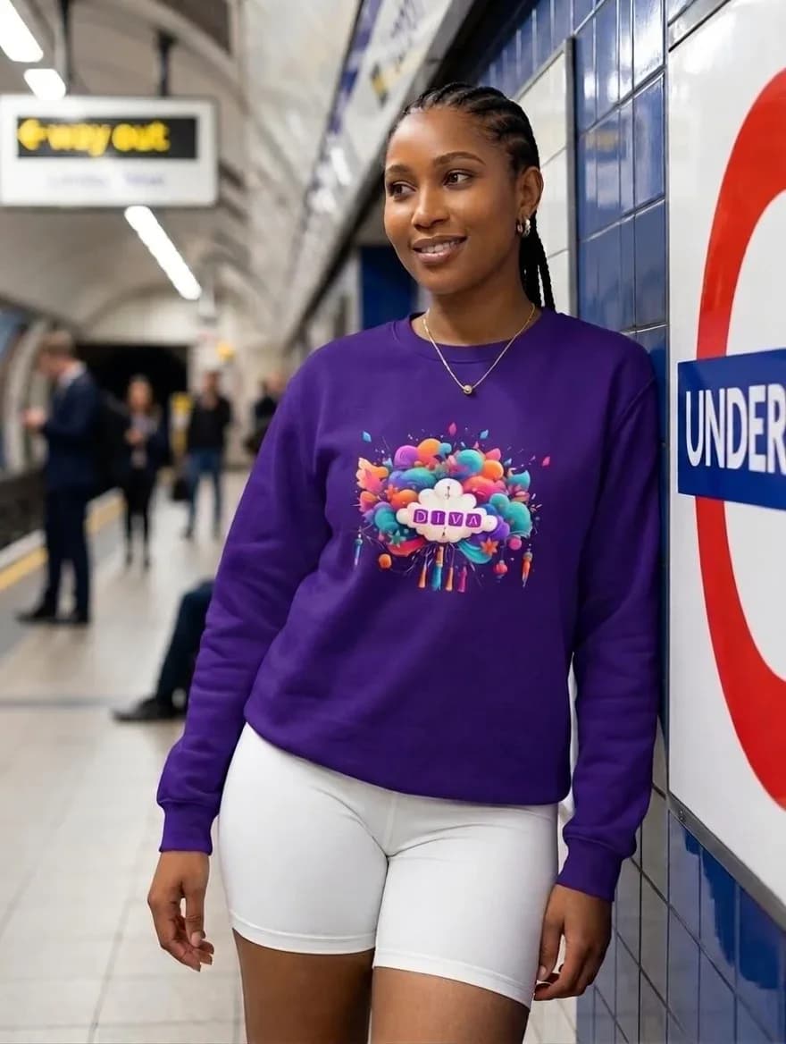 Diva Cloud Graphic Print Crewneck Sweatshirt