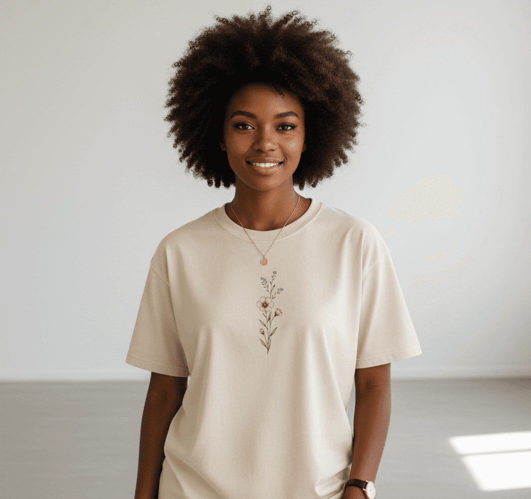 Minimalist Floral Graphic Tee - Beige