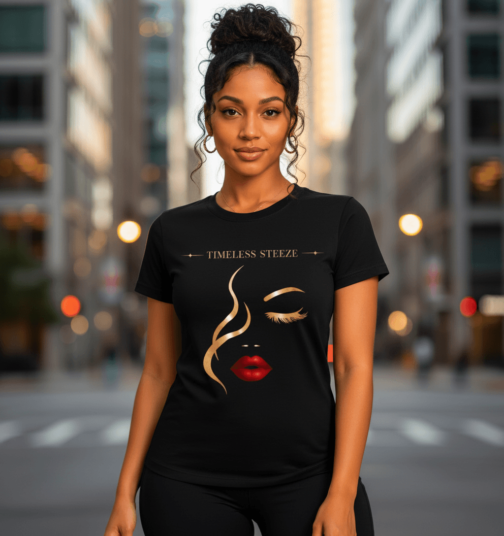 Timeless Steeze Women's Graphic T-Shirt - Black, Gold & Red Lips